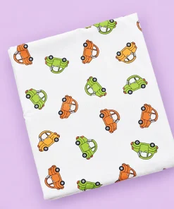Baby Cotton Hooded Cradle Cloth - White with Cars - CC1