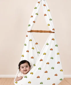 Alternative view of Baby Cotton Hooded Cradle Cloth - White with Cars - CC1