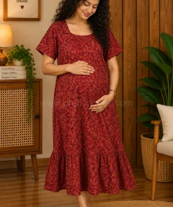 Maternity/ Feeding dress - MFK - Mixed Print - Red