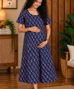 Daily Wear Maternity/ Feeding Dress - DMFK - Indigo Blue WITH