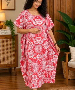 Maternity Feeding 3/4th Kafthan - Red with White Big Floral - MFN