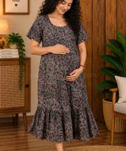 Maternity/ Feeding dress - MFK - Mixed Print - Green