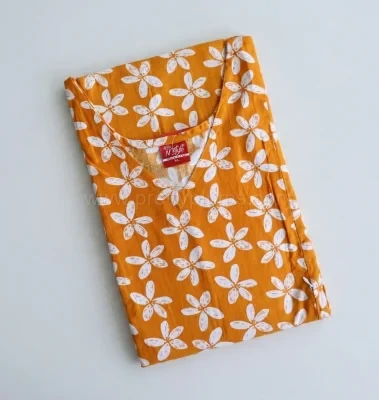 Maternity Feeding A-line Kurthy - Orange with White Flower - MFK - Image 2
