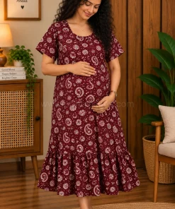 Maternity/ Feeding dress - MFK - Mango Print - Maroon