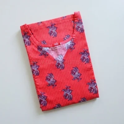 Maternity Feeding A-line Kurthy - Red Strip with Big Floral - MFK - Image 2