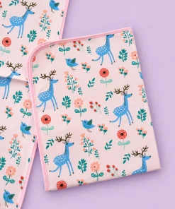Baby Diaper Changing Sheets (75X59cm) - Pink with Blue Deer and Flowers - DS1