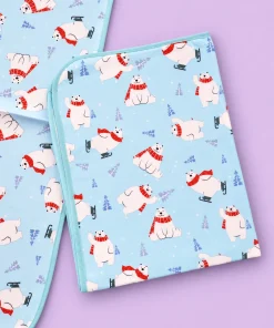 Baby Diaper Changing Sheets (75X59cm) -Light Cyan with Snow Teddy - DS1
