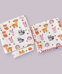 Soft Cotton Hooded Blanket and Non-Hooded Blanket Combo Pack of 2  - Animals - HBL1