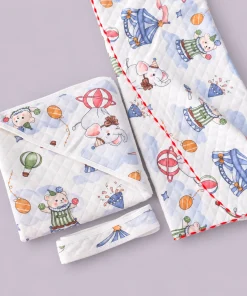 Alternative view of Soft Cotton Hooded Blanket and Non-Hooded Blanket Combo Pack of 2  - Circus Elephant - HBL1