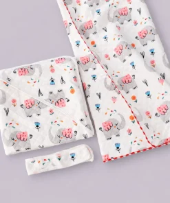 Alternative view of Soft Cotton Hooded Blanket and Non-Hooded Blanket Combo Pack of 2  - Grey Elephant - HBL1