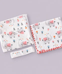 Soft Cotton Hooded Blanket and Non-Hooded Blanket Combo Pack of 2 - Grey Elephant - HBL1
