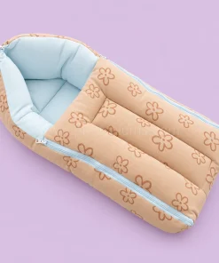Premium Soft Cotton Kangaroo Wrapper(65x35cm) - Brown Flower with Light Blue - KW1