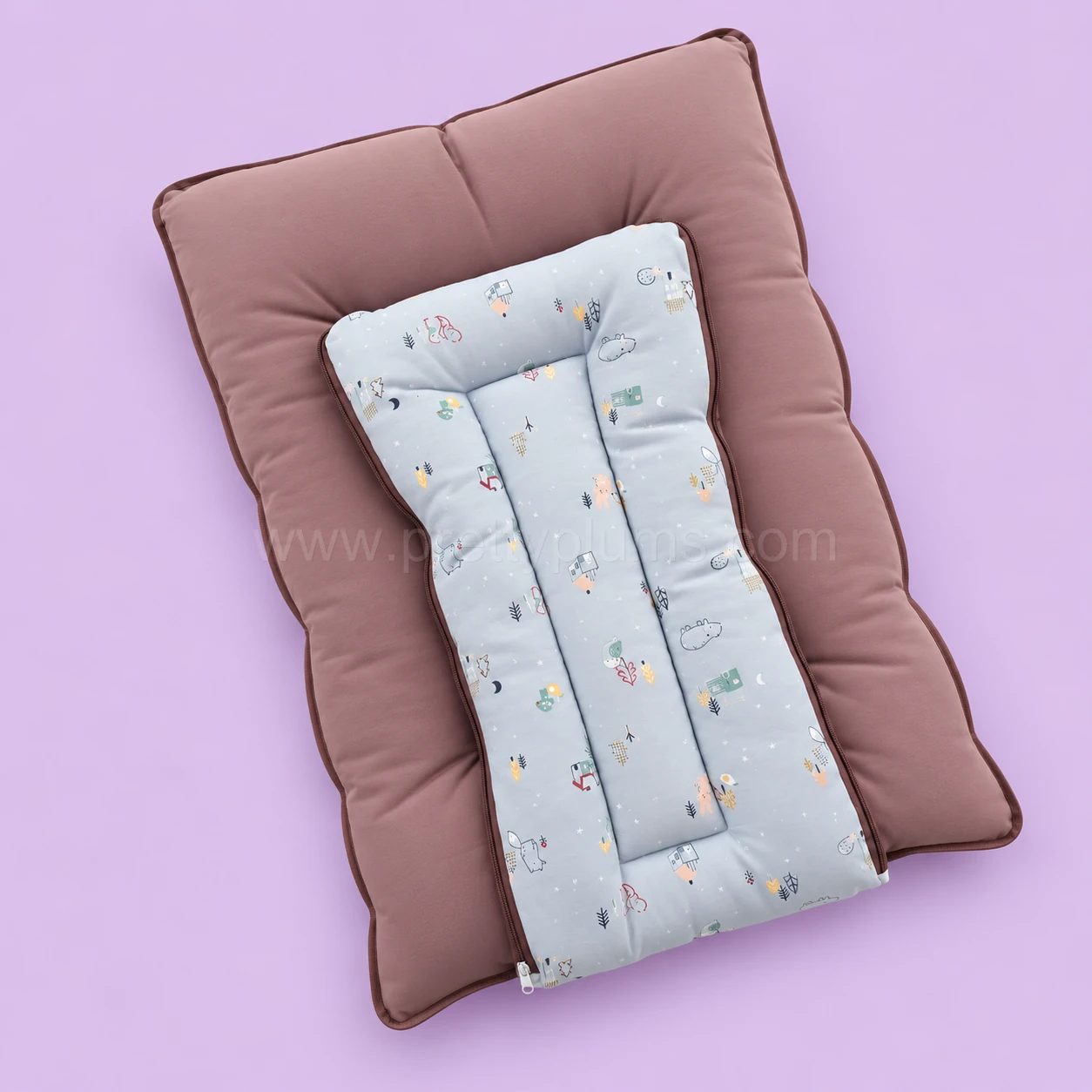 Premium Soft Cotton Kangaroo Wrapper(65x35cm) - Light Blue House, Animal and Snow with Dark Pinkish Grey - KW1 - Image 2