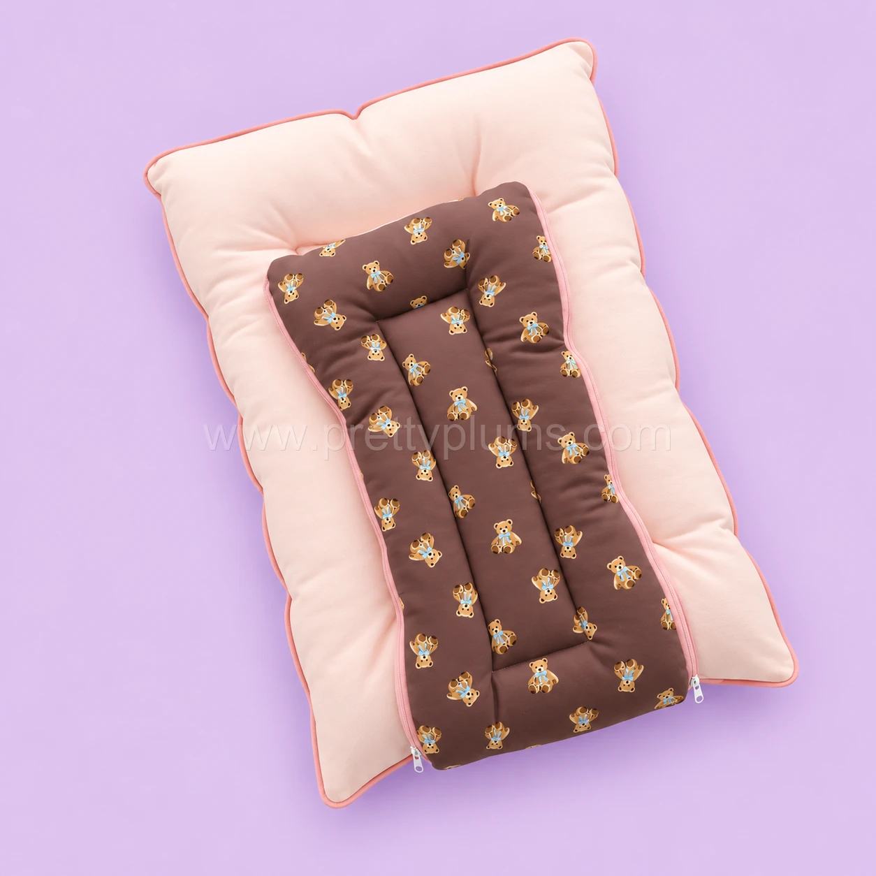 Premium Soft Cotton Kangaroo Wrapper(65x35cm) - Coffee Brown with Teddy and Light Pink - KW1 - Image 2