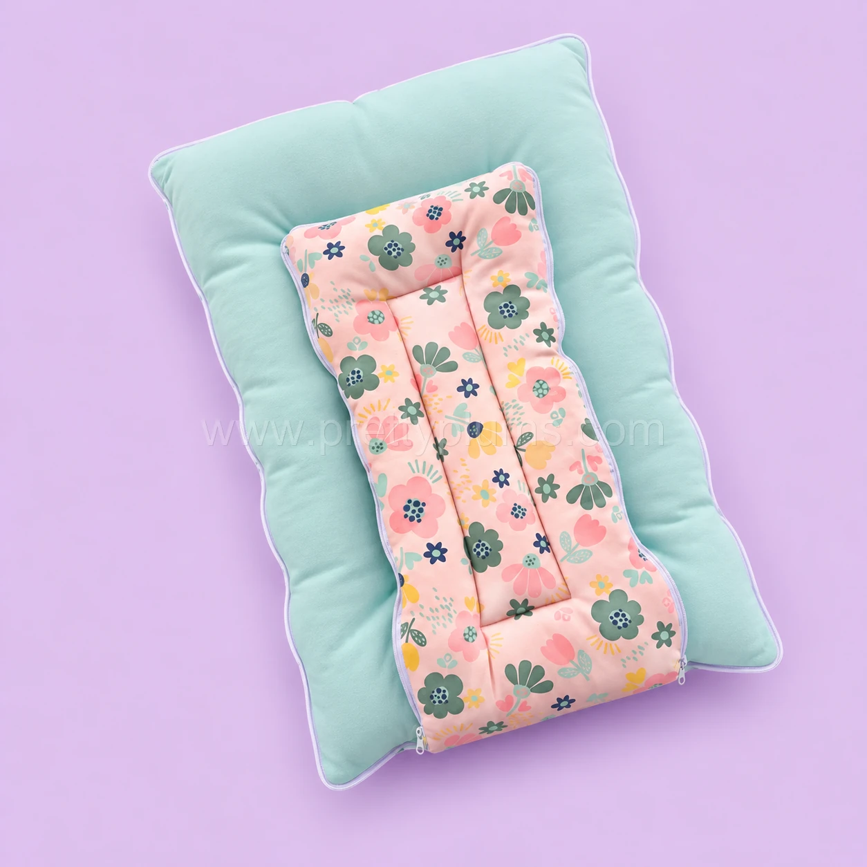 Premium Soft Cotton Kangaroo Wrapper(65x35cm) - Pink with Floral and Green - KW1 - Image 2