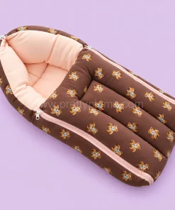 Premium Soft Cotton Kangaroo Wrapper(65x35cm) - Coffee Brown with Teddy and Light Pink - KW1