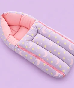 Premium Soft Cotton Kangaroo Wrapper(65x35cm) - Lavender with Yellow Star and Moon with Pink - KW1