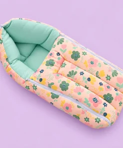 Premium Soft Cotton Kangaroo Wrapper(65x35cm) - Pink with Floral and Green - KW1
