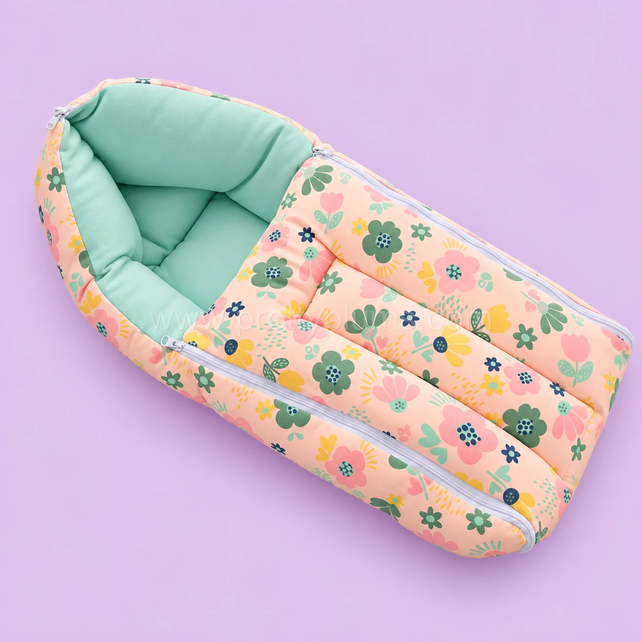 Premium Soft Cotton Kangaroo Wrapper(65x35cm) - Pink with Floral and Green - KW1