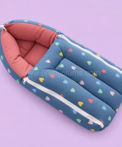Premium Soft Cotton Kangaroo Wrapper(65x35cm) - Dark Blue and Color Hear with Dark Pink - KW1