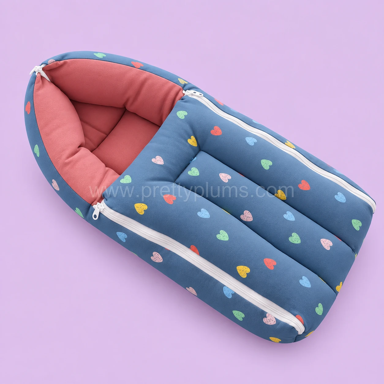 Premium Soft Cotton Kangaroo Wrapper(65x35cm) - Dark Blue and Color Hear with Dark Pink - KW1
