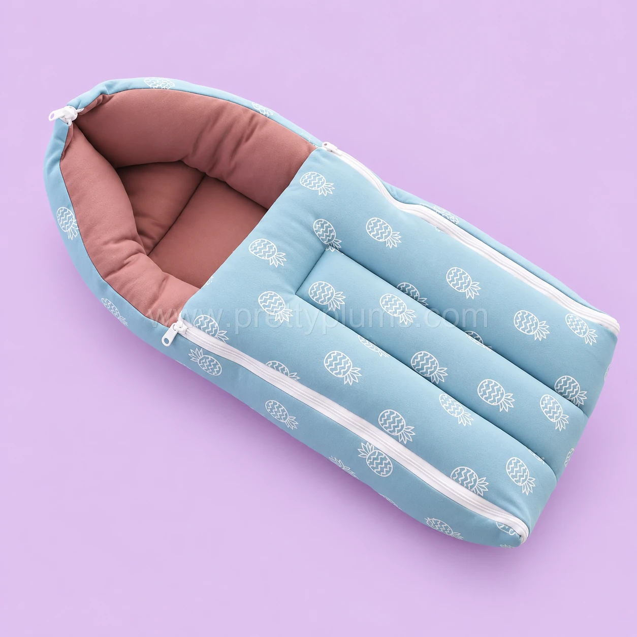 Premium Soft Cotton Kangaroo Wrapper(65x35cm) - Light Blue with Pineapple and Dark Onion Pink - KW1