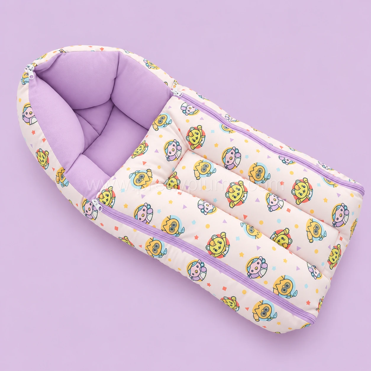 Premium Soft Cotton Kangaroo Wrapper(65x35cm) - Light Pink with Toy Head and Lavender - KW1