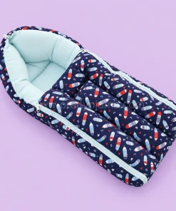 Premium Soft Cotton Kangaroo Wrapper(65x35cm) - Navy Blue with Pencil Print and Light Blue - KW1