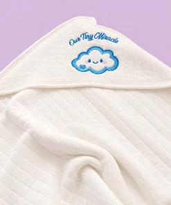 Premium Quilted Baby Hooded Towel (70x70cm) - Blue - BT1 - Image 2