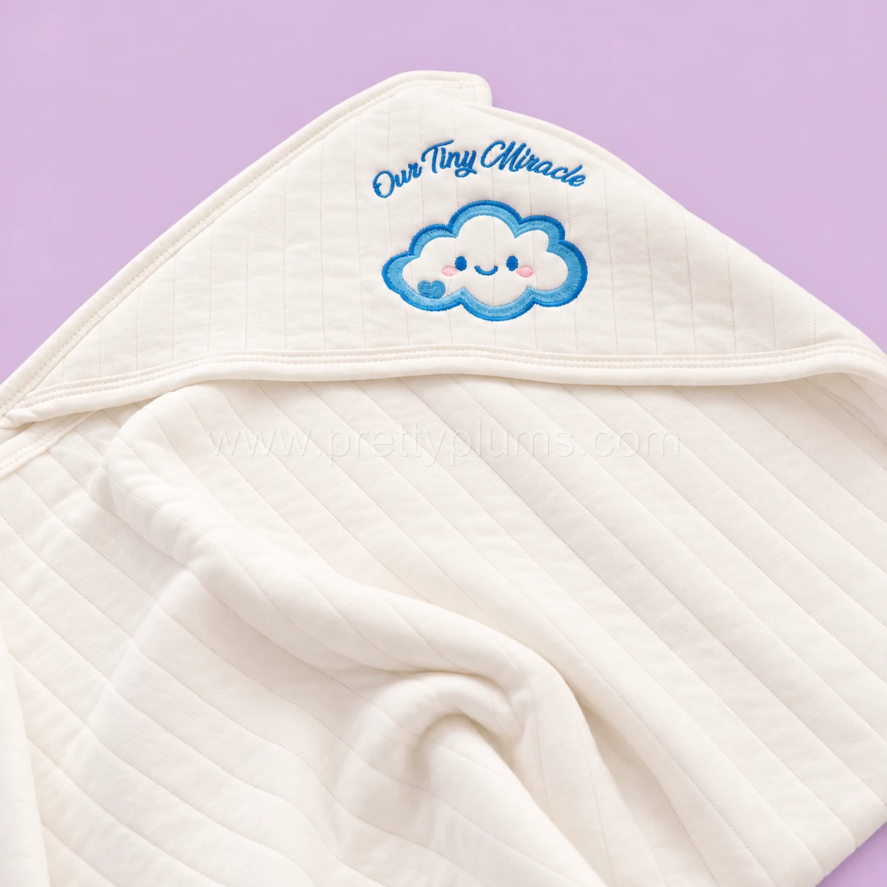 Premium Quilted Baby Hooded Towel (70x70cm) - Blue - BT1 - Image 2