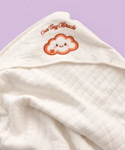 Premium Quilted Baby Hooded Towel (70x70cm) - Red - BT1 - Image 2