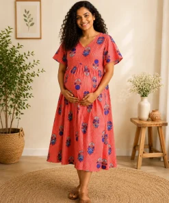 Maternity Front-Open Aliya Cut Kurthi - Red - MFN