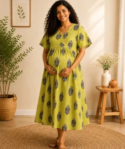 Maternity Front-Open Aliya Cut Kurthi - Green - MFN