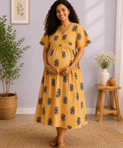 Maternity Front-Open Aliya Cut Kurthi - Yellow - MFN