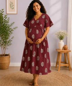 Maternity Front-Open Aliya Cut Kurthi - Maroon - MFN