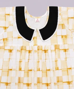 Alternative view of Maternity Feeding Front Open(Full) Frock(3/4th) - Yellow and White Check - MFN