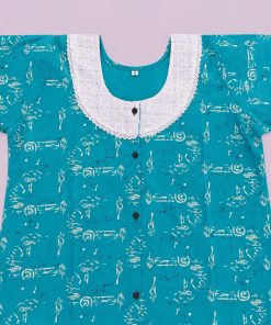 Alternative view of Maternity Feeding Front Open(Full) Frock(3/4th) - Ocean Teal with Print - MFN