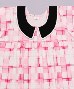 Alternative view of Maternity Feeding Front Open(Full) Frock(3/4th) - Pink and White Check - MFN