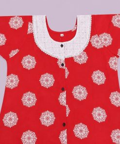 Alternative view of Maternity Feeding Front Open(Full) Frock(3/4th) - Magenta with Print - MFN