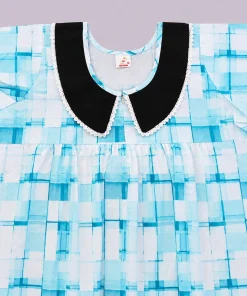 Alternative view of Maternity Feeding Front Open(Full) Frock(3/4th) - Blue and White Check - MFN