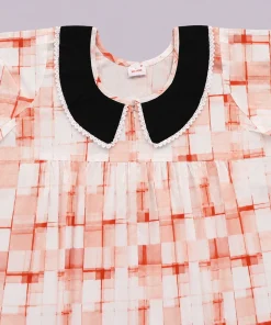 Alternative view of Maternity Feeding Front Open(Full) Frock(3/4th) - Brown and White Check - MFN