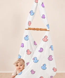 Alternative view of Baby Cotton Hooded Cradle Cloth - White with Duck - CC1