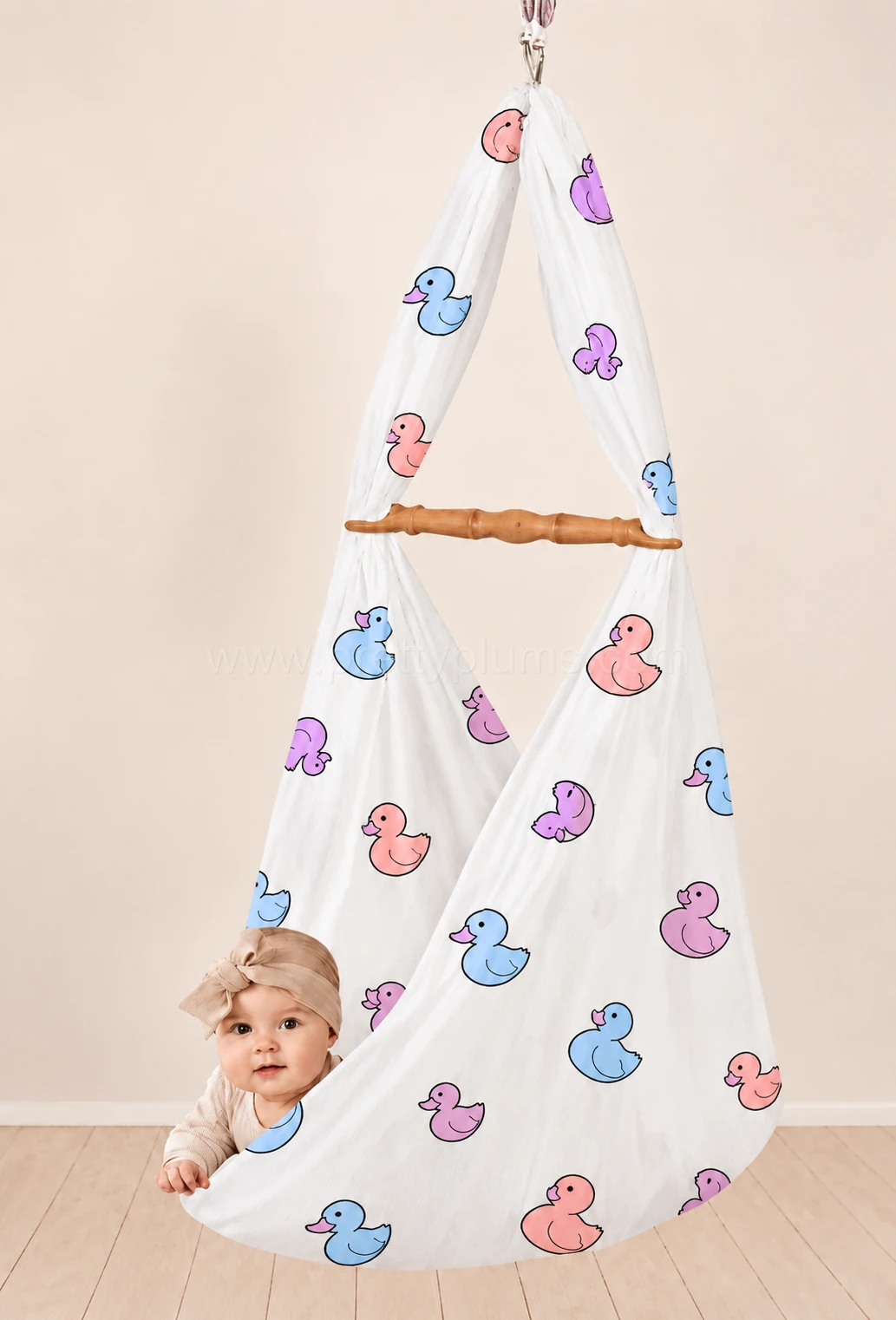 Baby Cotton Hooded Cradle Cloth - White with Duck - CC1 - Image 2