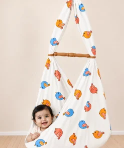 Alternative view of Baby Cotton Hooded Cradle Cloth - White with Bird - CC1