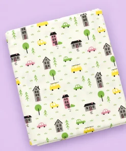 Baby Cotton Hooded Cradle Cloth - White with Yellow Car and House - CC1